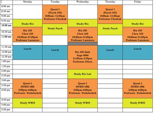 example college schedule