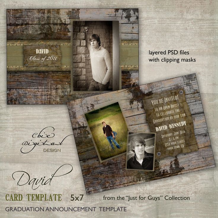 Graduation Announcement Card Template for photographers - Just for Guys - 5x7 Open House Invitation - DAVID