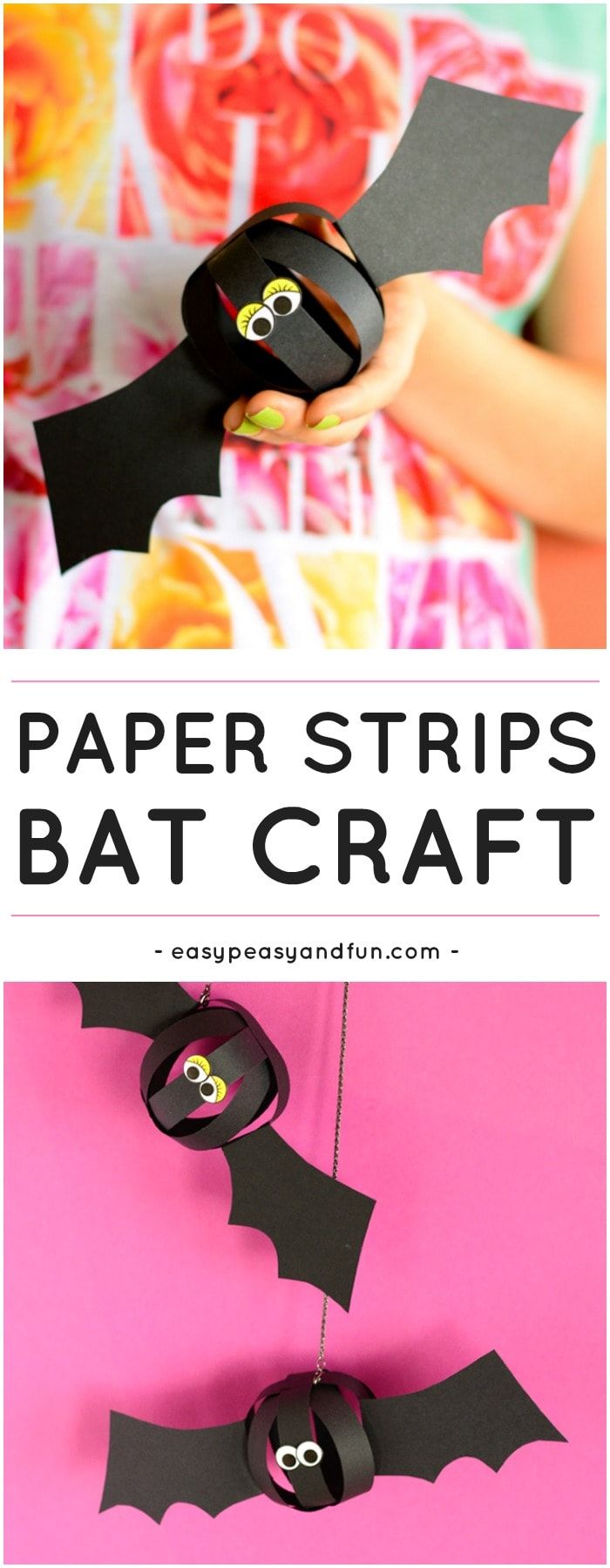 Paper Strips Bat Craft. Fun Paper Halloween Craft for Kids to Make. #halloween #...