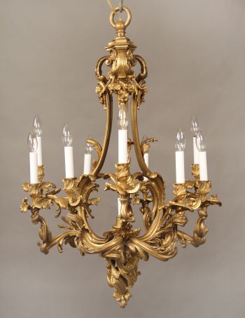19th Century Gilt Bronze Ten Light Chandelier For Charles Cheriff Galleries Antique Brass Vintage Antique Brass Chandelier, Old Solid Brass Chandelier