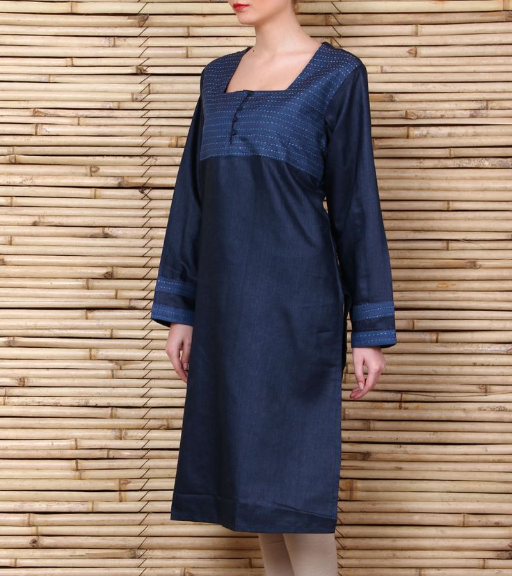 Blue #silkkurta with kantha work. kantha is the traditional running stitch. Kurti Pinterest ...