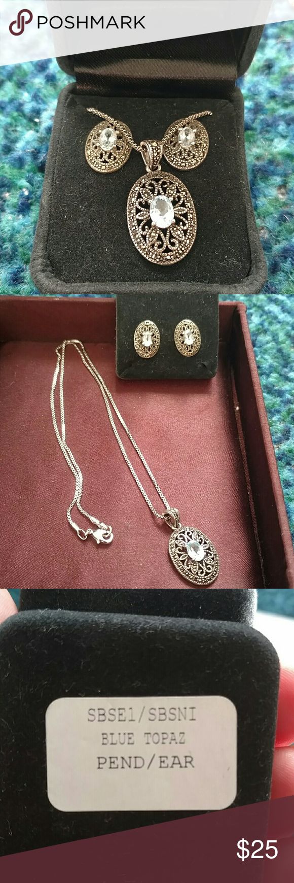 Fashion blue topaz earrings + necklace (new) NWT (With images) | Blue