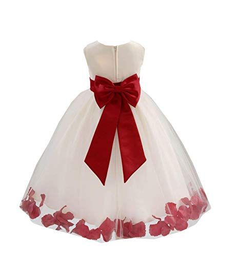 Wedding <b>Pageant</b> Flower Petals <b>Girl</b> Ivory <b>Dress</b> with Bow Tie Sash ...