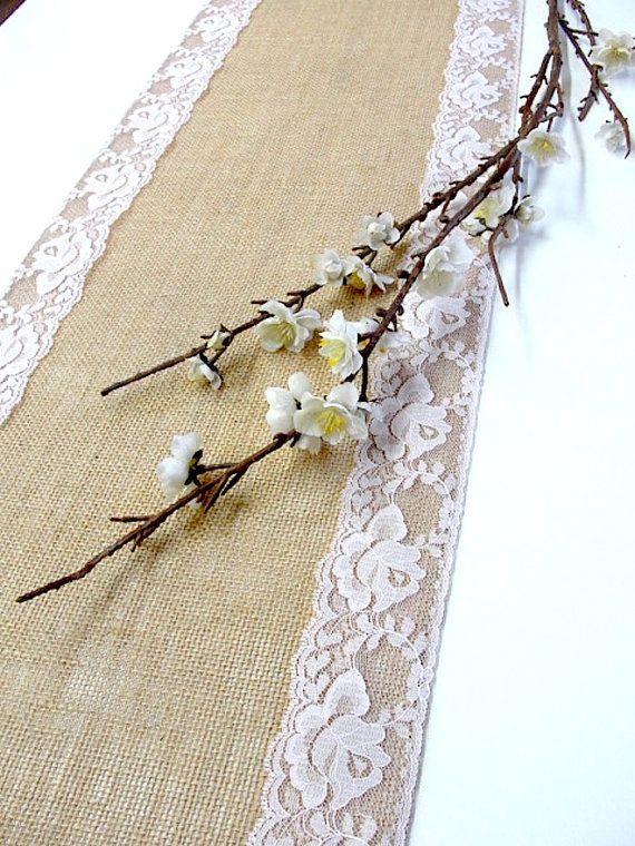 Burlap Table Runner Wedding With Soft Pink Vintage Inspired Lace Rustic Handmade In The USA Burlap Table Runner Wedding With Soft Pink Vintage Inspired Lace Rustic Handmade In The USA