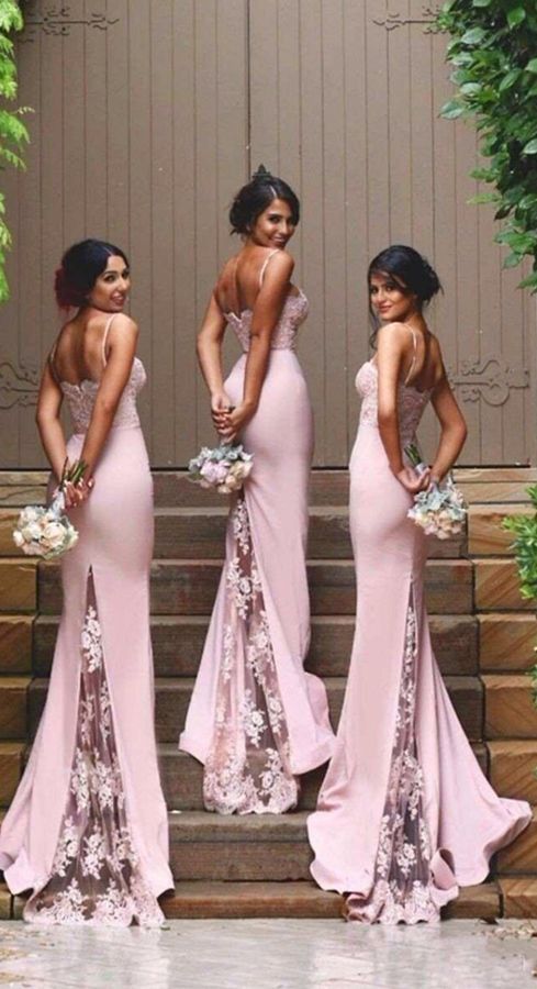 Spaghetti Straps Lace Bridesmaid Dress High Quality Mermaid Spaghetti Straps Lace Bridesmaid Dress High Quality Mermaid Dresses See Through Back Gowns Custom Made Wedding Party Long