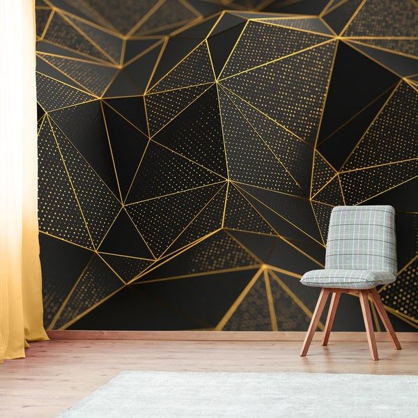 Geometric Wallpaper With Gold And Black Shapes Self Adhesive Wall Paint Designs Interior Design - Black Wall Paint Design Geometric Wallpaper With Gold And Black Shapes Self Adhesive Wall Paint Designs Interior Design - Black Wall Paint Design