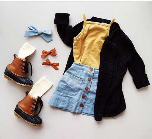 Blauer Rock und gelbes Top Kleinkind Mädchen Herbst Outfit - Toddler Outfits ...