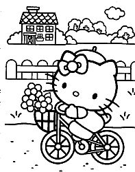 coloring pages of hello kitty riding a bike with a basket of flowers in the front high quality coloring pages