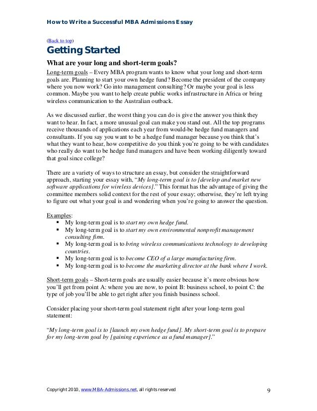 Short and long term career goals essay for mba