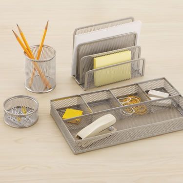 28 Best Office Images On Pinterest Letter Tray Es 4 Piece Silver Mesh Desktop Accessory Set