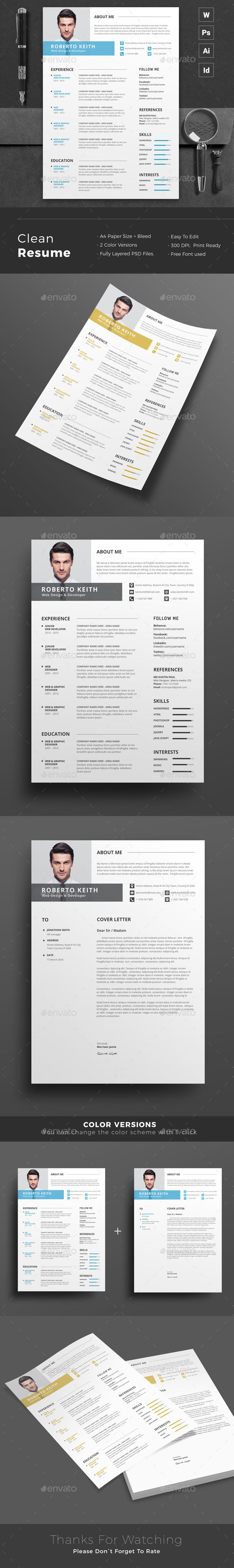 Resume Word Template / CV Template with super clean and modern look. Clean Resume Template page designs are easy to use and customize, so you can quickly tailor-make your job resume for any opportunity and help you to get your job. This Infographic Resume CV Template is made in Adobe Photoshop, Illustrator, Indesign format and very popular word processor, MS Word aka Microsoft Word. #cv #resume #template