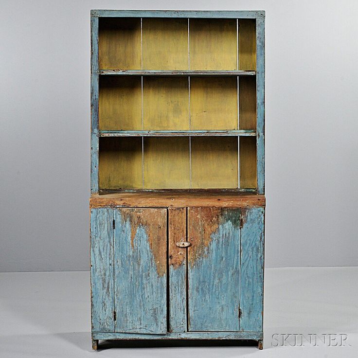 464 Best Primitive Cupboards Images On Pinterest Cupboards Blue-painted Pine Step-back Cupboard, New England, early century, the open top above two cupboard doors, old blue paint. Primitive Cabinets ... - 464 Best Primitive Cupboards Images On Pinterest Cupboards