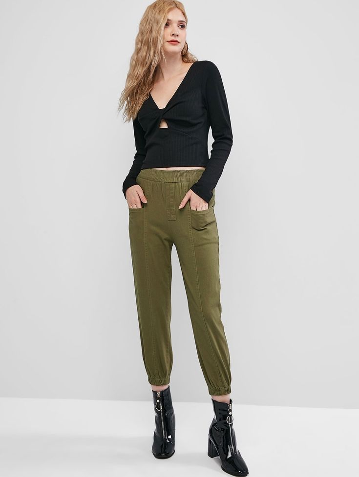 High Rise Pocket Jogger Pants ARMY GREEN LIGHT KHAKI , #Affiliate, #Pocket, #Jogger, #High, #