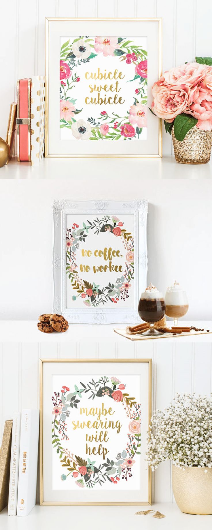 Design Cubicle Wall Decor best 25 office cubicle decorations ideas on pinterest print no coffee workee gold floral art quote decor watercolor work motivation gifts