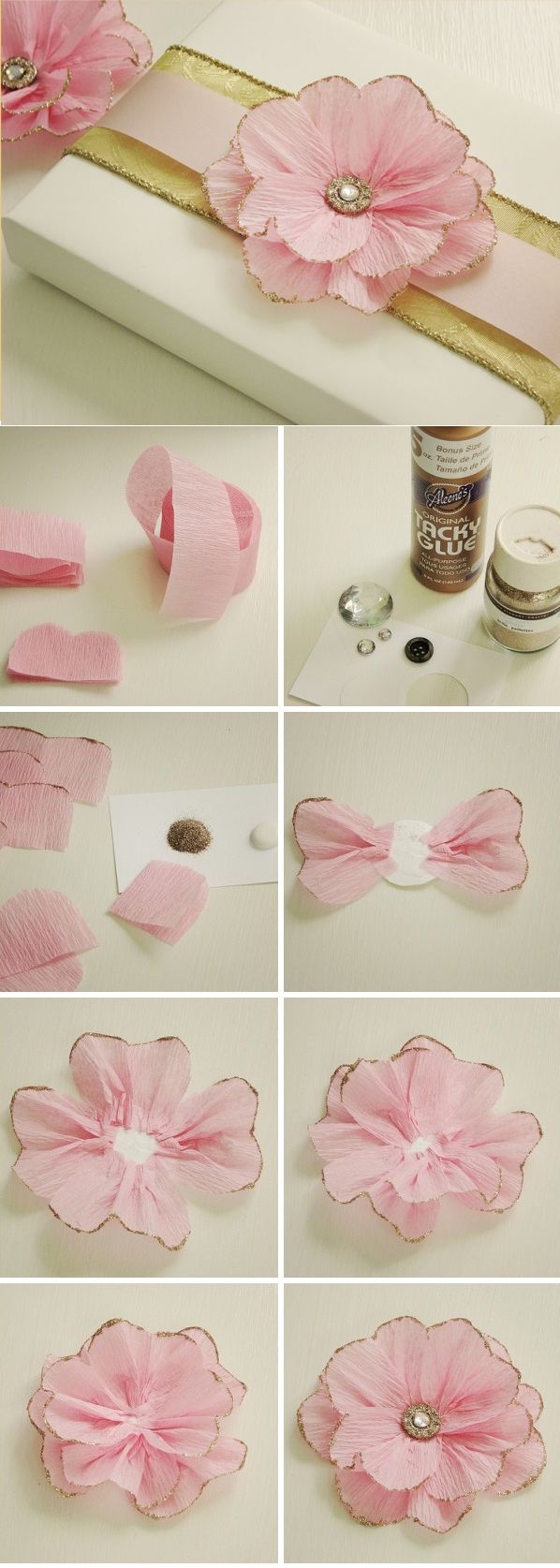 blumen muttertag ideen dekoration geschenk krepppapier rosa glitzer