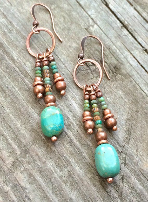 Turquoise Earrings Boho Copper Jewelry Dangle Turquoise Earrings Boho Copper Jewelry Dangle Beaded Pinterest And