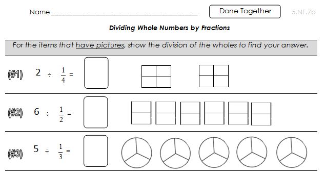 5.NF.7b Dividing Whole Numbers by Fractions Common core math