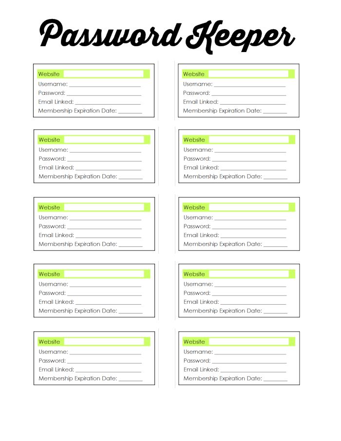 password keeper template