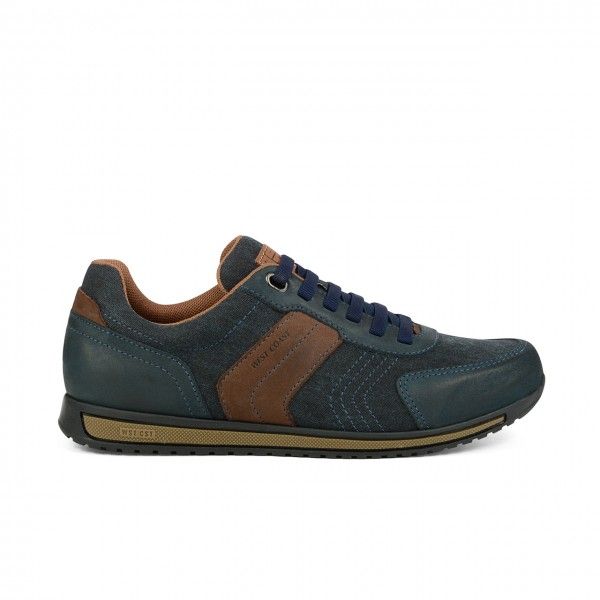SNEAKER CONFECCIONADO EM COURO RODEO BRUSH MARINHO E TECIDO SARUEL MARINHO COM DETALHES EM COURO RODEO BRUSH CONHAQUE. - … | Tenis masculino, Tenis couro, Masculino