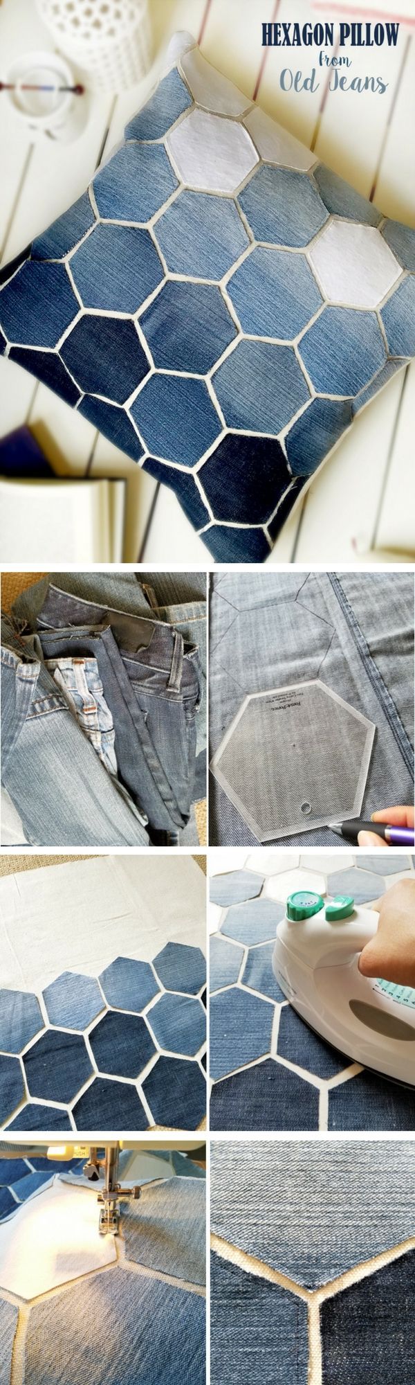 the process of making denim jeans with hexagon pillow