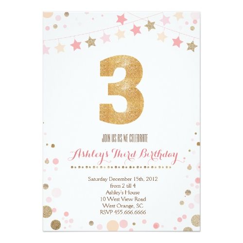 gold glitter third birthday invitation birthday invitations