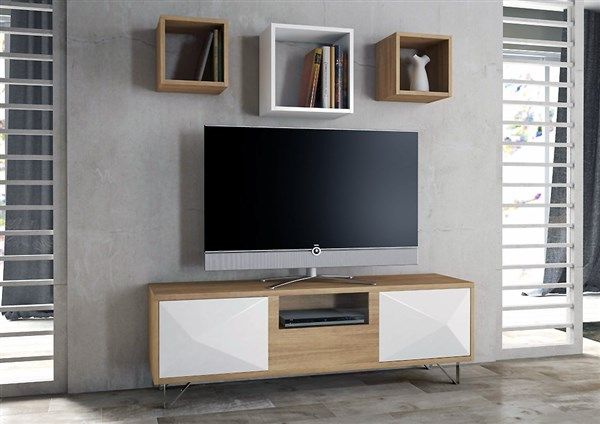 Composición Compuesta Por Mesa Tv Y Tres Cubos Colgados Muebles Para Tv Mesas Para Tv Tv