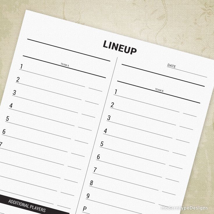 Baseball Lineup List Printable, Softball Line Up Log, Batting Order Baseball Lineup List Printable, Softball Line Up Log, Batting Order