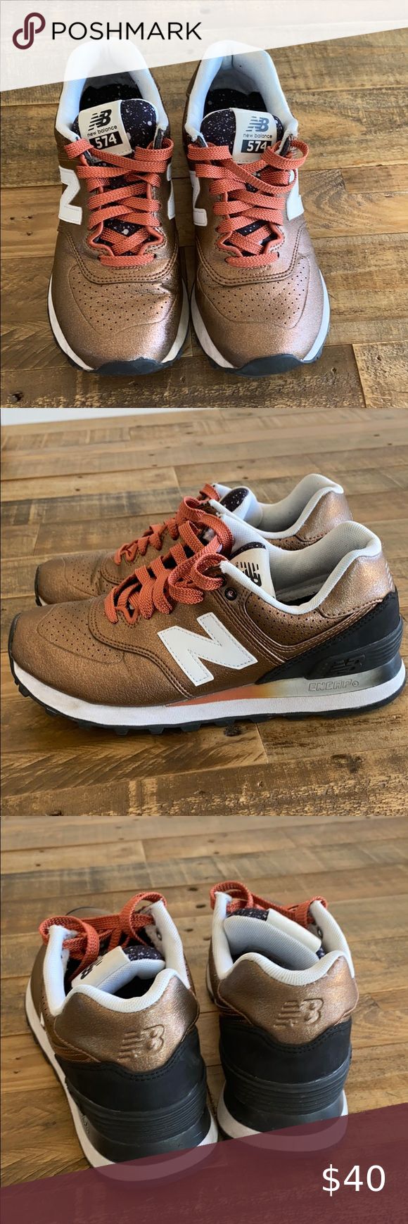 new balance 574 bronze metallic trainers