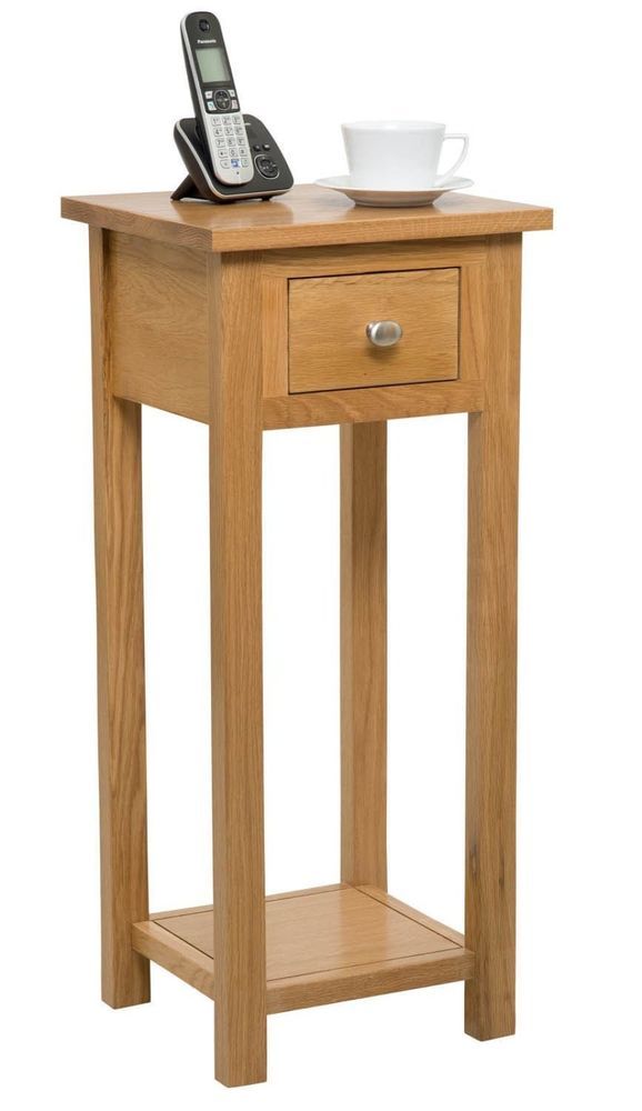 Solid Oak Compact Tall Slim Telephone Console Lamp Hallway Plant Solid Oak Compact Tall Slim Telephone Console Lamp Hallway Plant Bedside Table