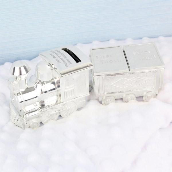 Childrens Train Money Box By Juliana Silver Plated Christening Baby Gift NEW