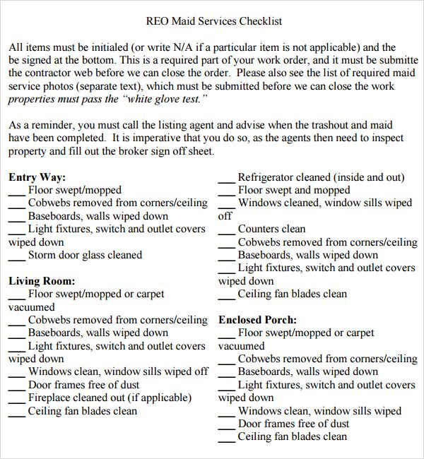 housecleaning checklist
