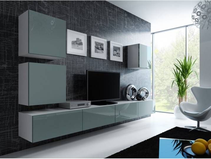 Wohnwand Anbau Wand Fernsehschrank Hangeschrank Regal Hochglanz