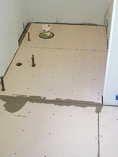 Final Sheets Of Hardibacker Fastened To Bathroom Subfloor Final Sheets Of Hardibacker Fastened To Bathroom Subfloor