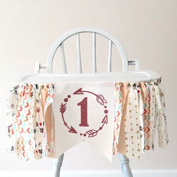 Pink and Gold Party Decoration for Boho Theme Arrow and Feather High Chair Banner For Girl Birthday First Birthday Supplies