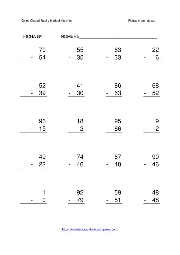 Restas Con Y Sin Llevada En Esta Ocasion Hemos Preparado Unas Fichas Para Trabajar Las Restas Sumas Y Restas Llevando Matemáticas De Primer Grado Suma Y Resta