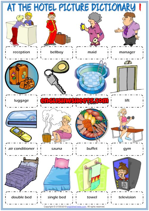 Hotel Vocabulary ESL Picture Dictionary Worksheets For Kids in 2020 Hotel Vocabulary ESL Picture Dictionary Worksheets For Kids in 2020