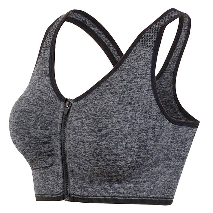 Women's Front Zipper Closure Sports Bra Workout Yoga Bras - Grey