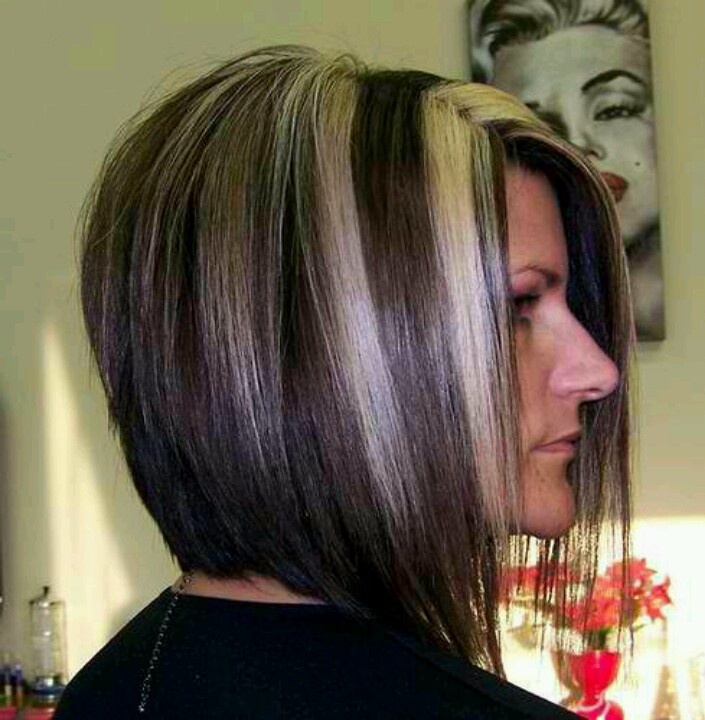 Stacked Bob Haircut W Chunky Highlights Back View Back Of Bob