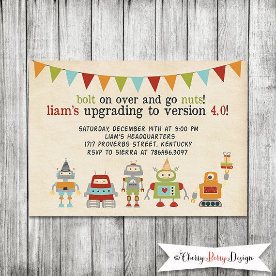 robot birthday invitations