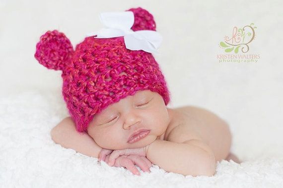 Photo prop. Ready to ship Newborn girl bear bonnet. Pink bear hat. newborn girl prop newborn girl hat