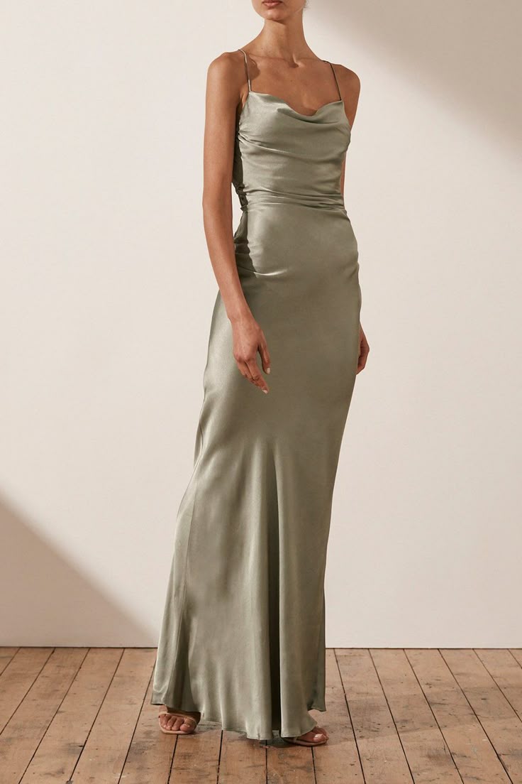 LA LUNE LACE BACK MAXI DRESS SAGE Silk prom dress, Sage green prom
