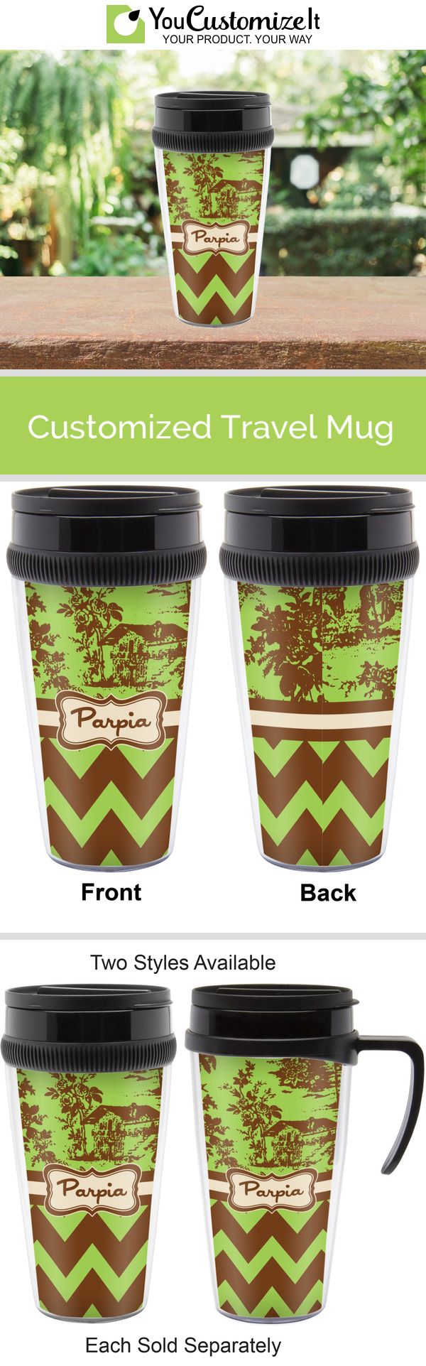 Personalized YouCustomizeIt Green & Brown Toile & Chevron Duffel Bag Personalized YouCustomizeIt Green & Brown Toile & Chevron Duffel Bag