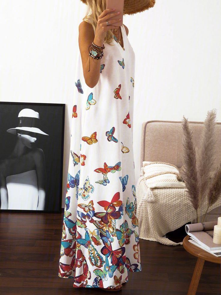Butterfly printed maxi shift dress hotsell