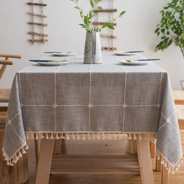 Meidong Linen Rectangle Tablecloth Table Cloth Heavy Weight Cotton Dust Proof Cover For Party Kitchen Dinning Gray Oblong 55 Farmhouse Tablecloths Covers Rectangle Tablecloth Table Cloth, How Many Chairs Fit Around A 55 Inch Round Tablecloth