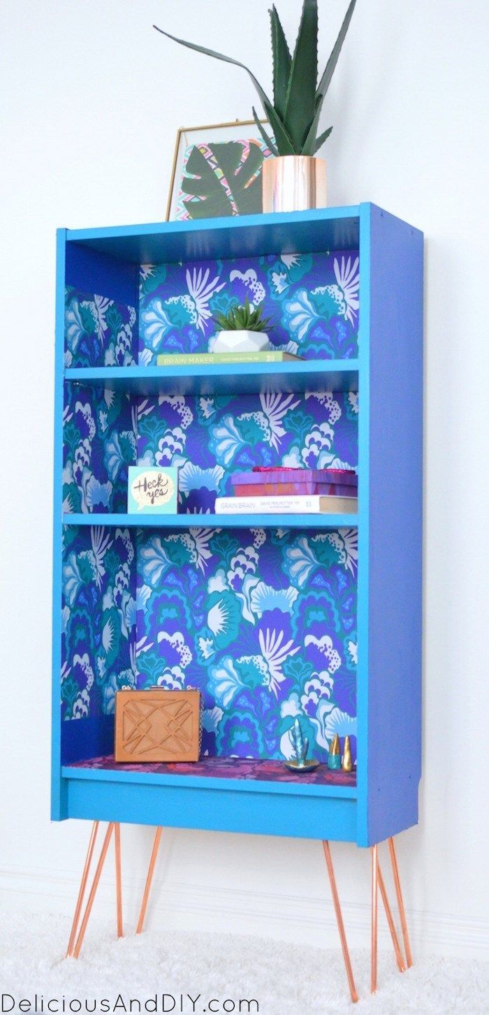 Upcycle A Bookshelf With Peel And Stick Wallpaper Delicious And Diy Bookshelves Diy Bookshelf Makeover Diy Furniture Hacks