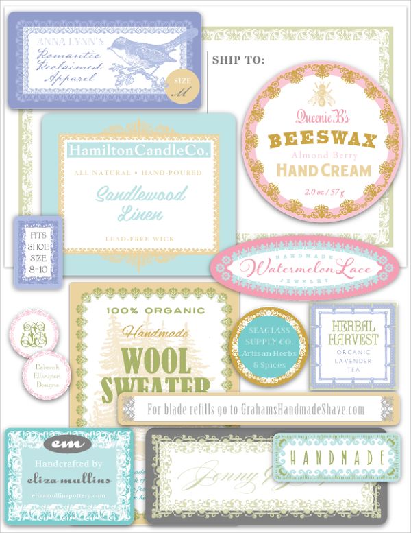 FREE PRINTABLE LABELS:: Huge branding kit of 14 different sizes, 6 different colors. Perfect for small business start ups, crafters, soap and candle makers. Enjoy :)