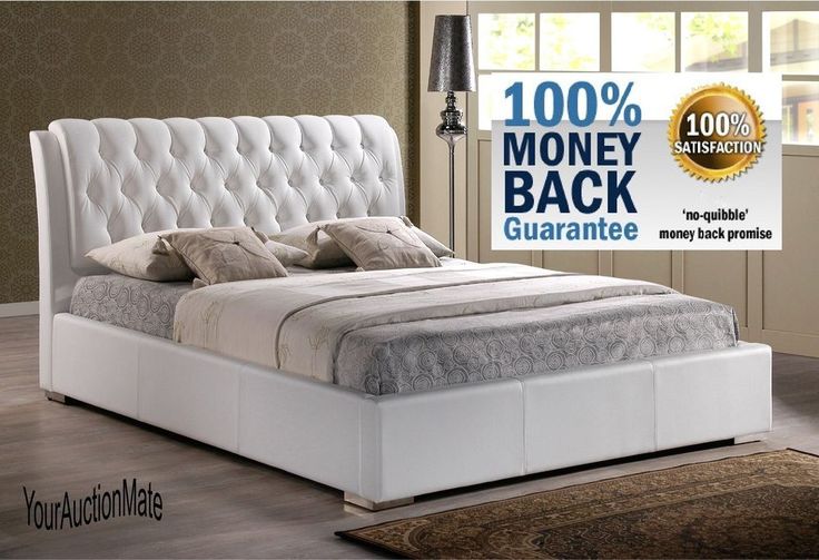 Faux Leather Tufted Headboard Platform Bed White Modern Contemporary King Size Full Upholstered Panel Faux Leather Tufted Headboard Platform, King Size White Faux Leather Bed