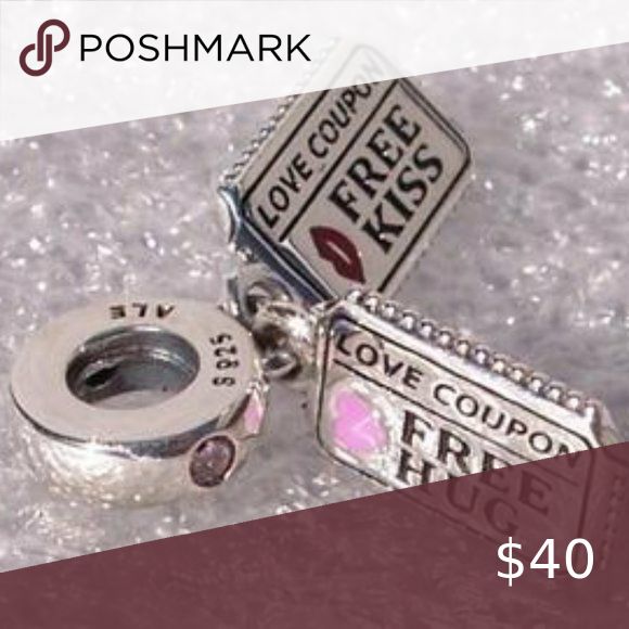 Pandora Love Coupon Charm Free HUGS KISSES 925 CZ Love coupons, Pink Pandora Love Coupon Charm Free HUGS KISSES 925 CZ Love coupons, Pink
