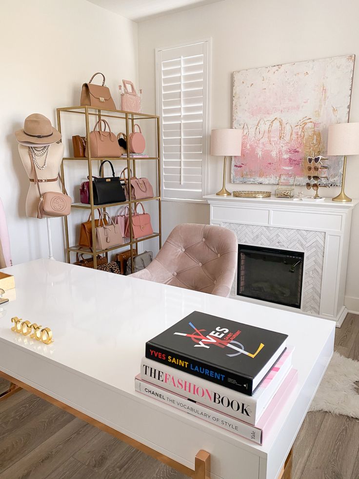 Pink, Gold and White Home Office Decor Stylish Petite in 2020 Pink