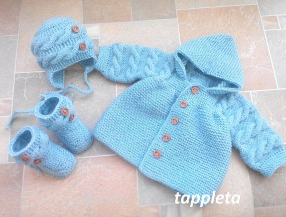 Booties Set 0-3// 3-6// 6-9 Months Mitten New Hand Knitted Turquoise Baby Bonnet